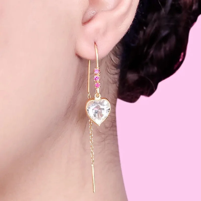 designer earrings for women -designer earrings for women -Silver 92.5 Heart Sui Dhaga Earring