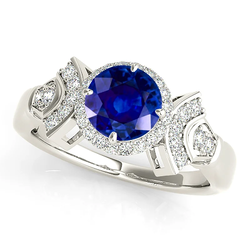 vintage wedding bands for women -1.45 ct. Genuine Blue Sapphire Special Designed Halo Ring