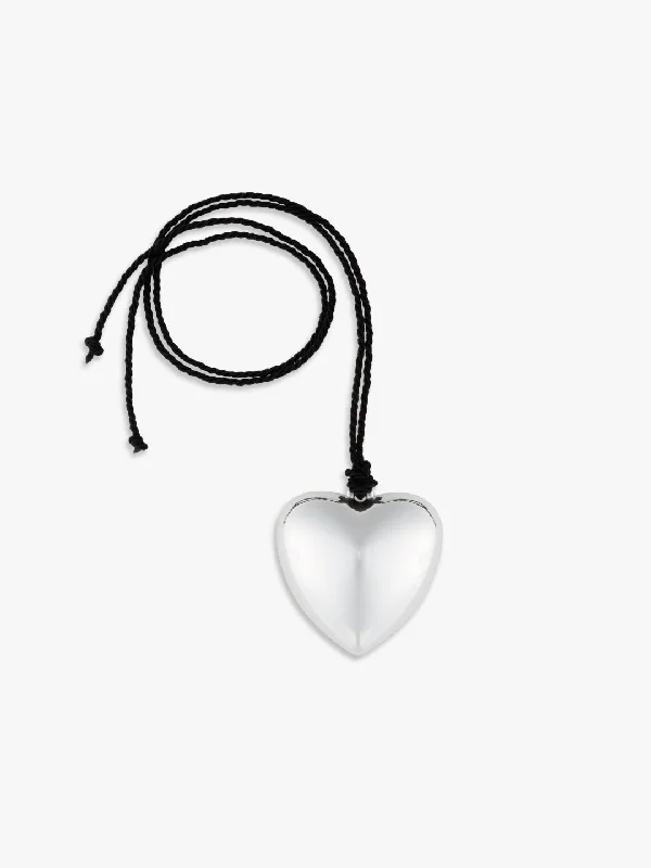 silver pendant necklaces for women -Puffy Heart Necklace - Silver/Black