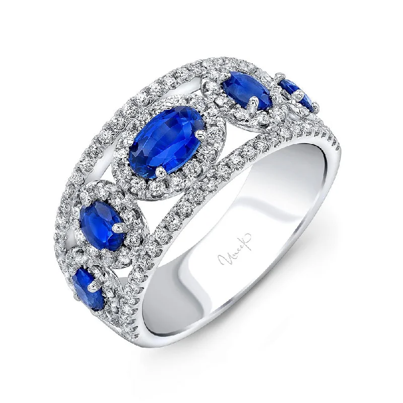 vintage engagement rings for women -Uneek Precious Collection 5-Stone-Halo Oval Shaped Blue Sapphire Fashion Ring