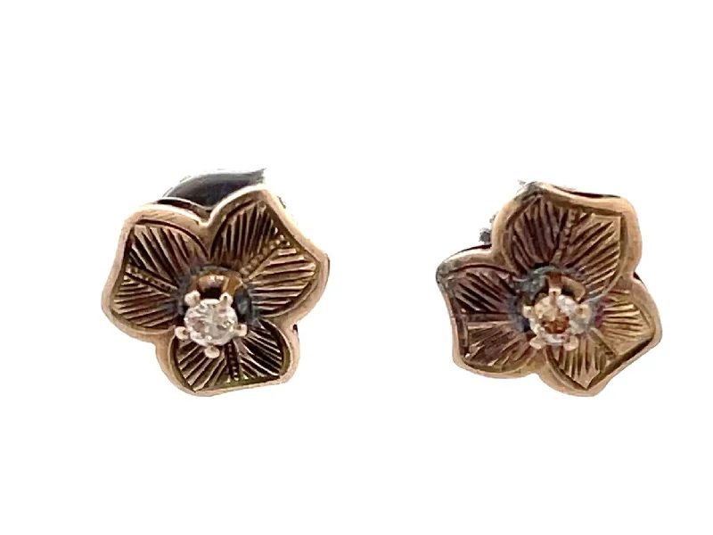 women’s gold drop earrings -Victorian 3 Petal Floral Diamond Earrings in 14k Chocolate Gold