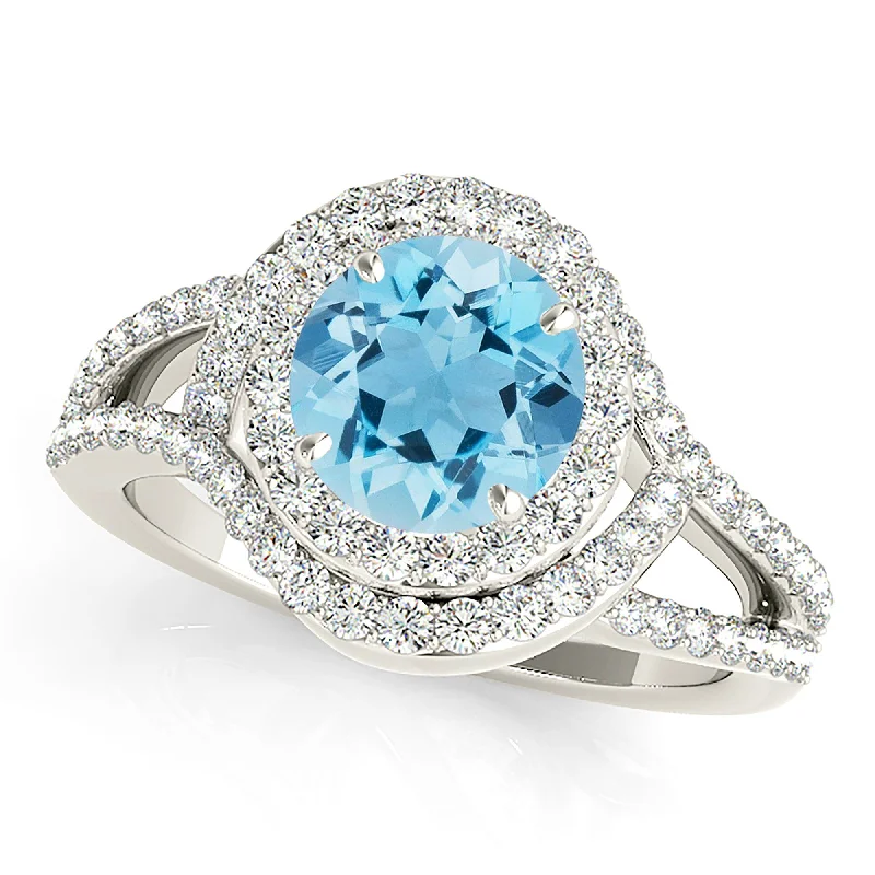 classic solitaire diamond rings for women -1.75 ct. Genuine Aquamarine Ring With Wraparound Halo And Split Shank