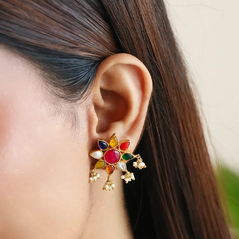 diamond stud earrings for women -diamond stud earrings for women -Nine Gems Royal Navratan Earring