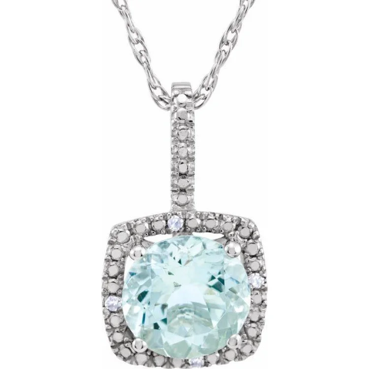 luxurious diamond necklaces for women -Sterling Silver 7 mm Natural Aquamarine & .015 CTW Natural Diamond 18" Necklace