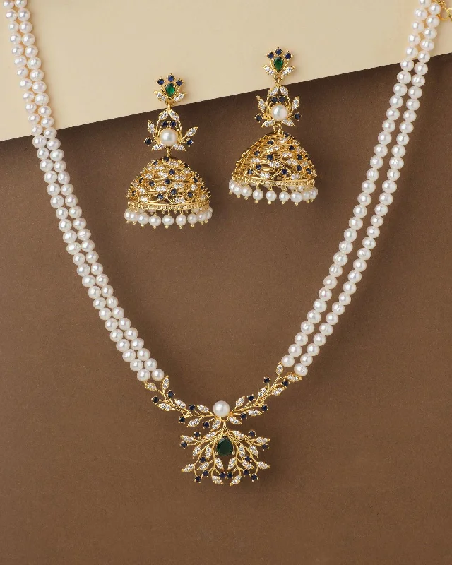 personalized silver necklaces for women -Beautiful Floral Pearl Necklace With Elegant Jhumka Set