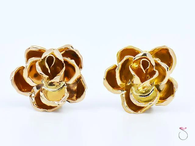 heart-shaped earrings for women -MING'S Hawaii 3D rose Earrings 14K Yellow Gold