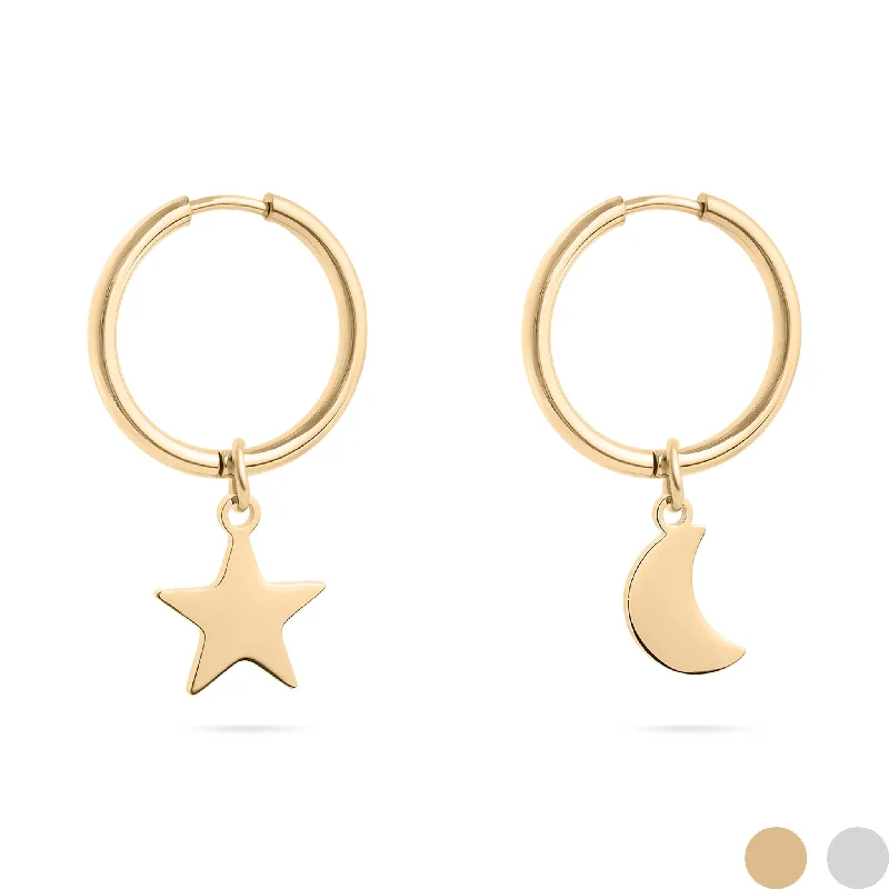 colorful gemstone earrings for women -colorful gemstone earrings for women -18K Gold PVD Stainless Steel Star & Moon Pendant Earrings / ERJ0010