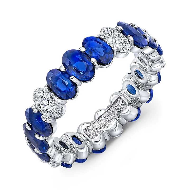 unique birthstone rings for women -Uneek Eternity Collection 1-Row Oval Shaped Blue Sapphire Anniversary Ring