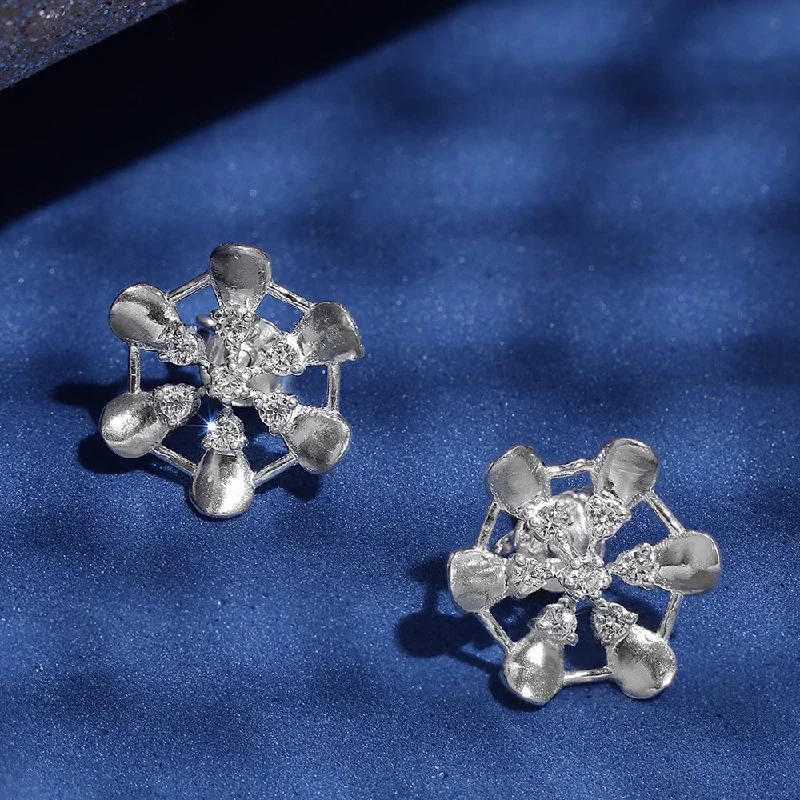 silver stud earrings for women -silver stud earrings for women -Floral Silver Zircon Studs