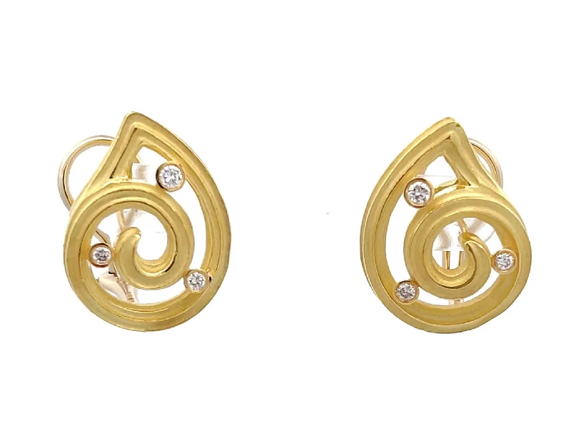 simple stud earrings for women -Diamond Swirl Frosted Finish Earrings in 14k Yellow Gold