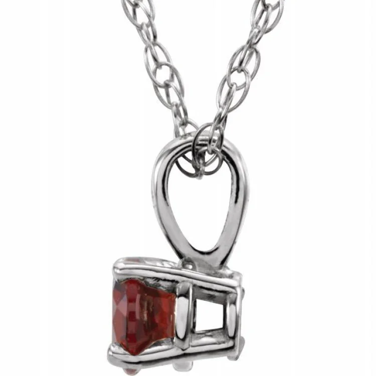 designer necklaces for women -14K White 3 mm Natural Mozambique Garnet Youth Solitaire 14" Necklace