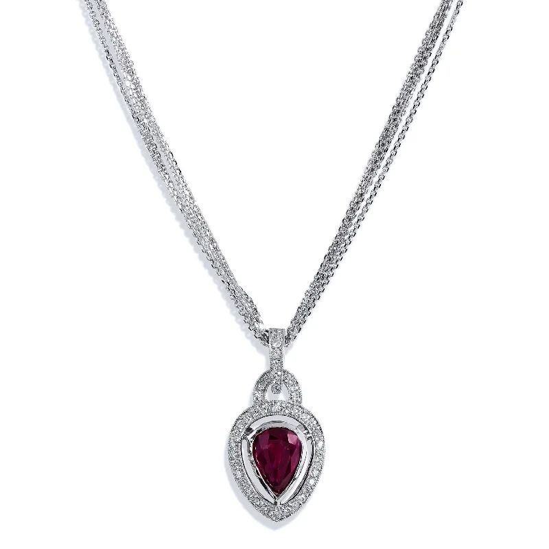 adjustable necklaces for women -Pear-Shaped Burmese Ruby and Diamond White Gold Pendant Necklace