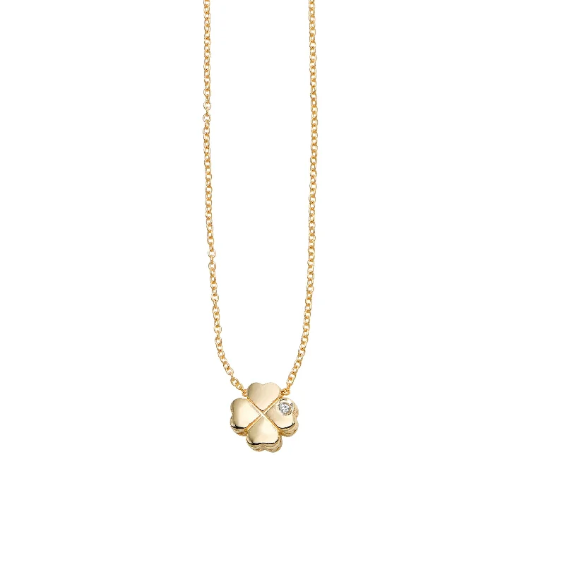 dainty gold necklaces for women -14kt Gold 18 inches Yellow Finish 7mm(CE),0.8mm(Ch) Polished 2 inches Extender 4 Leaf Clover Necklace with Lobster Clasp with 0.0050ct 1mm White Diamond