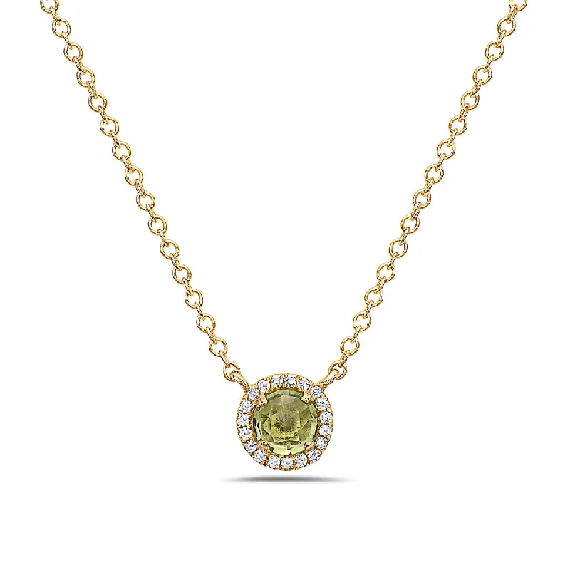 multi-colored gemstone necklaces for women -Peridot And Diamond Halo Necklace