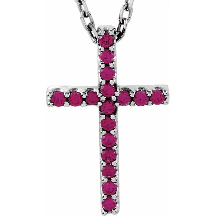 simple pendant necklaces for women -14K White Natural Ruby Petite Cross 16" Necklace