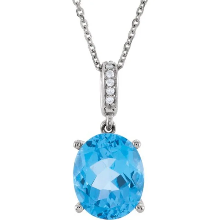 silver chain necklaces for women -14K White Natural Swiss Blue Topaz & .03 CTW Natural Diamond 18" Necklace