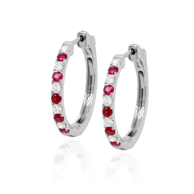 women’s chandelier diamond earrings -women’s chandelier diamond earrings -WHITE GOLD HOOP EARRINGS WITH ROUND CUT RUBIES AND DIAMONDS, .35 CT TW