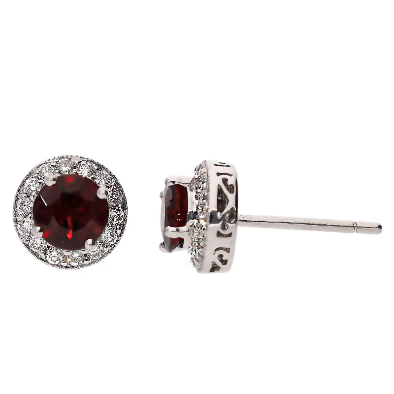 chunky earrings for women -chunky earrings for women -18K White Gold Round Ruby and Diamond Halo Earrings