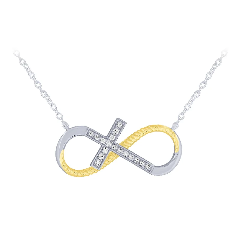 colorful gemstone necklaces for women -Infinity Cross Necklace in 14K White And Yellow Gold .10ct