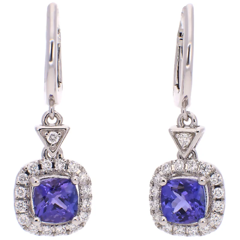 hoop earrings for women -hoop earrings for women -14K White Gold Tanzanite and Diamond Dangle Earrings