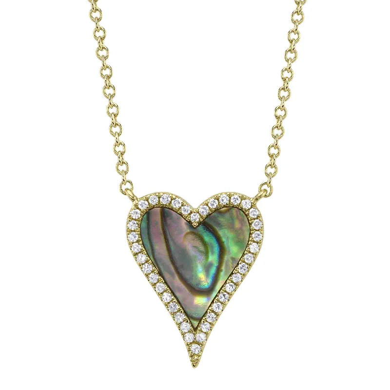 adjustable necklaces for women -14kt. Yellow gold Heart Necklace with 0.85ct Abalone Shell Heart and 0.09ct TW Dia Pave