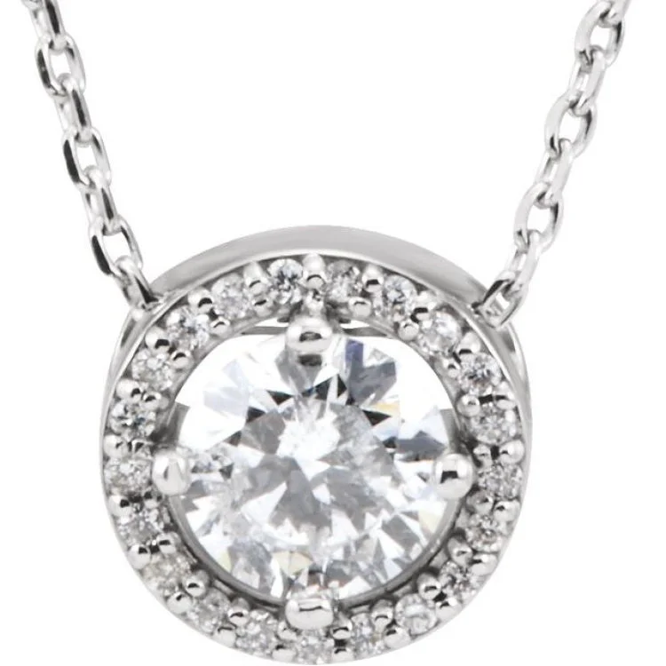 gold pendant necklaces for women -14K White 1/2 CTW Natural Diamond Halo-Style 16" Necklace