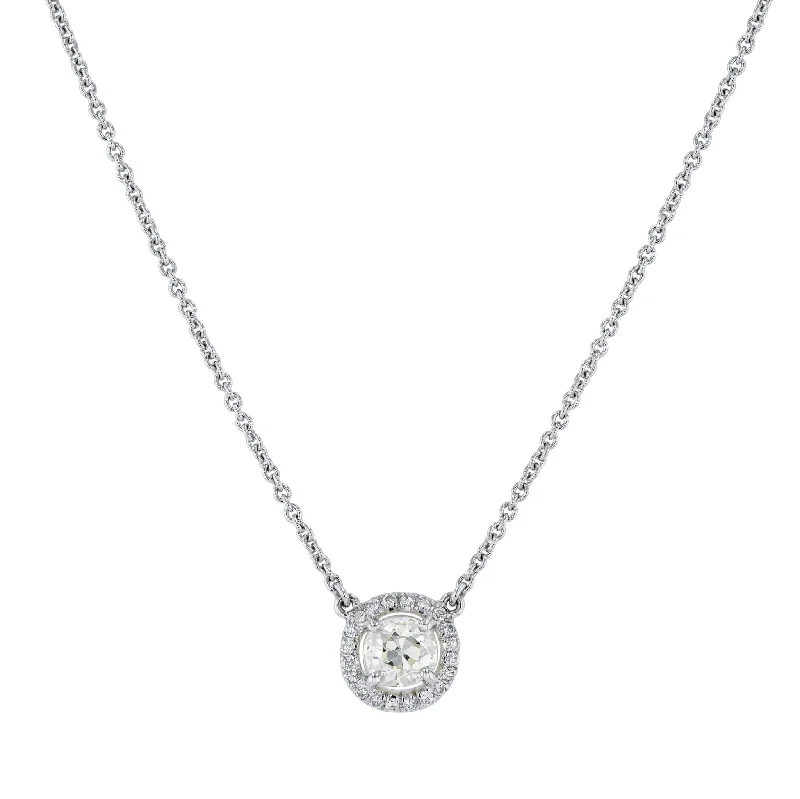 silver chain necklaces for women -Old Mine Cut Round Diamond White Gold Pendant Necklace