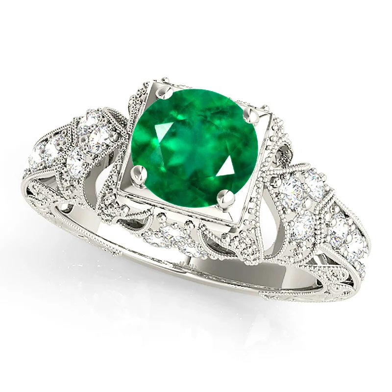 women’s halo wedding rings -1.15 ct. Genuine Solitaire Emerald Ring With Filigree And Milgrain Band