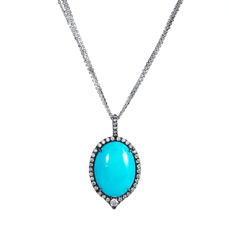 heart pendant necklaces for women -Turquoise Diamond Pave Necklace