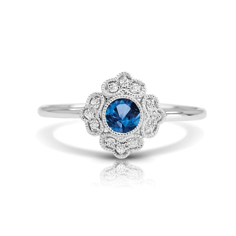 silver engagement rings for women -Antique Style 0.25 ct. Natural Blue Sapphire Ring