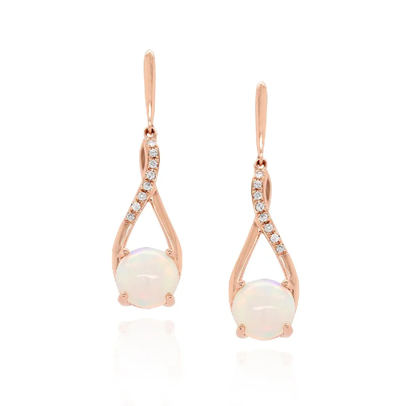 dangling pearl earrings for women -dangling pearl earrings for women -ROSE GOLD DANGLE EARRINGS WITH OPALS AND DIAMONDS, .10 CT TW