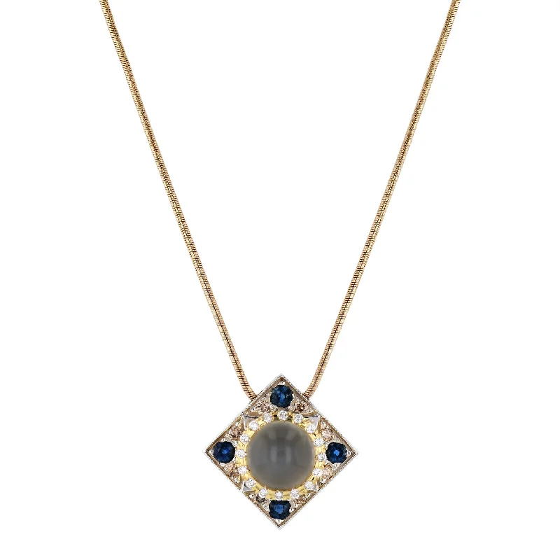 gold chain necklaces for women -Moonstone Sapphire Diamond Estate Pendant Necklace