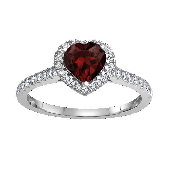 modern diamond rings for women -6MM Heart Shape Garnet and White Sapphire Birthstone Heart Ring in 10KT White Gold