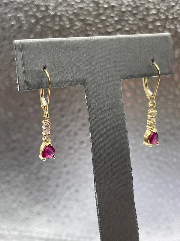 women’s hoop earrings with crystals -women’s hoop earrings with crystals -Ladies 14 Karat Solid Yellow Gold Ruby and Diamond Earrings