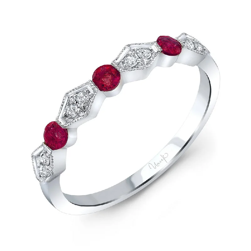 trendy engagement rings for women -Uneek Precious Collection 1-Row Round Ruby Fashion Ring