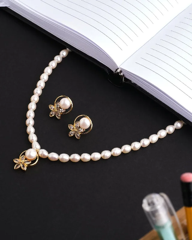 fashion necklaces for women -Blooming With Joy Pearl Necklace Set