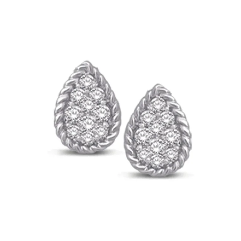 delicate gemstone earrings for women -14K White Gold 1/5 Ctw Diamond Pear Flower Stud Earrings