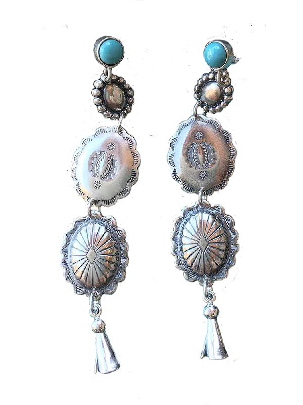 ear cuff earrings for women -Long Sterling Conchos Earrings by Paige Wallace