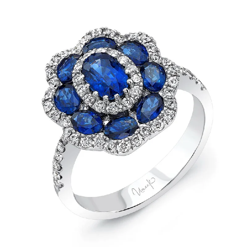 platinum diamond rings for women -Uneek Precious Collection Halo Oval Shaped Blue Sapphire Fashion Ring