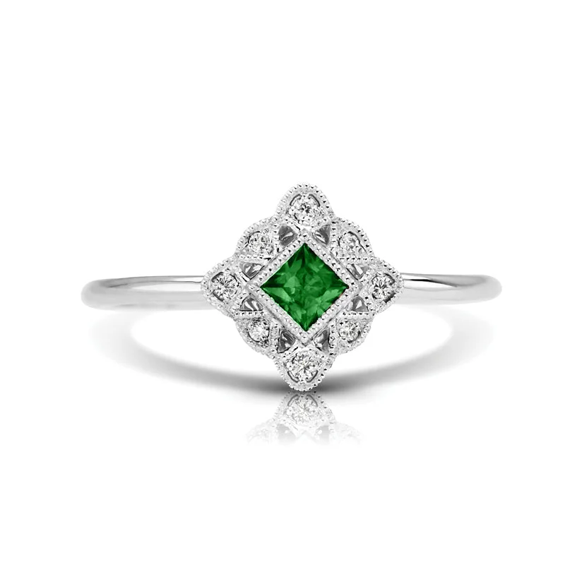 mixed metal rings for women -Vintage Inspired 0.15 ct. Natural Princess Cut Emerald Ring