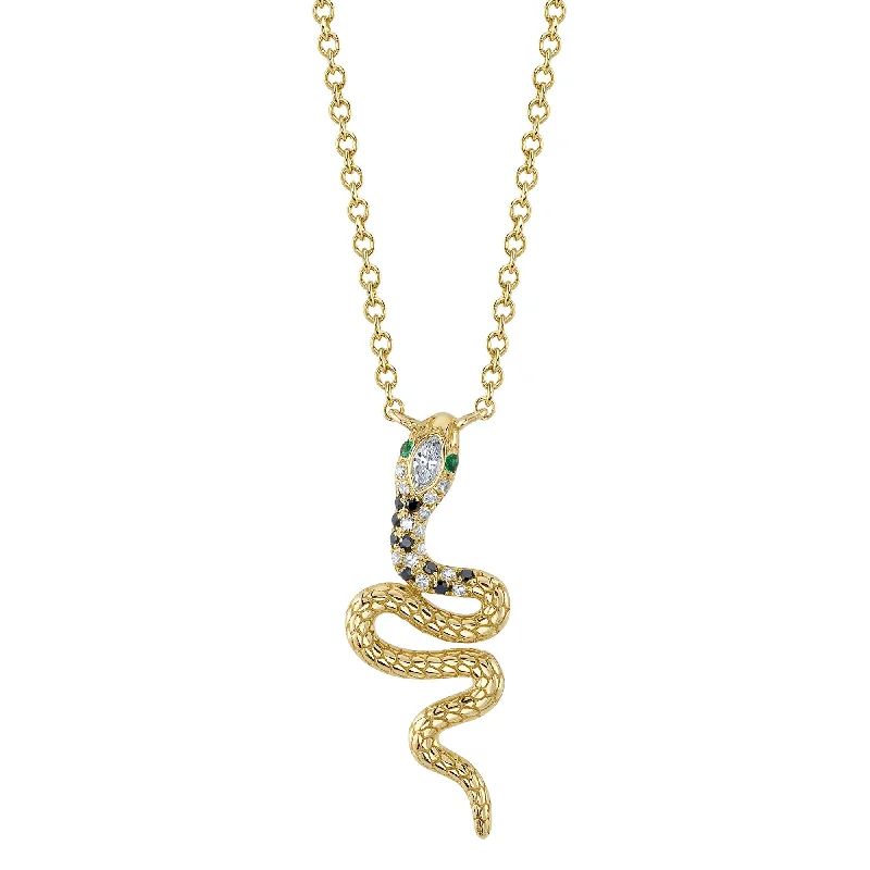 pearl pendant necklaces for women -Yellow Gold Diamond Emerald Snake Pendant Necklace