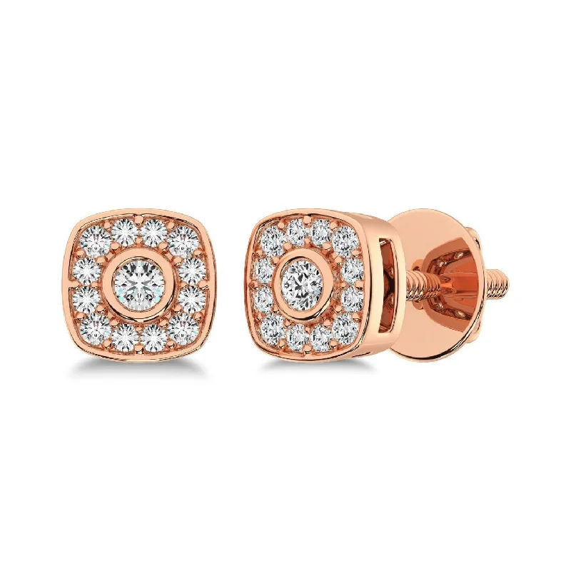 geometric earrings for women -10K Rose Gold 1/5 Ct.Tw. Diamond Square Shape Stud Earrings