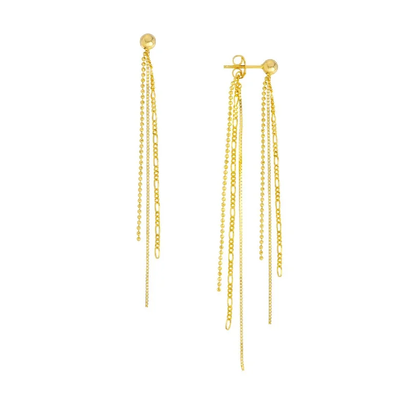 long earrings for women -long earrings for women -YELLOW GOLD MIXED CHAIN TASSLE DANGLE EARRINGS