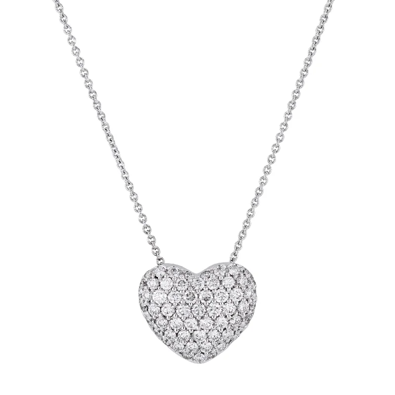 bar necklaces for women -Pave Diamond White Gold Heart Necklace