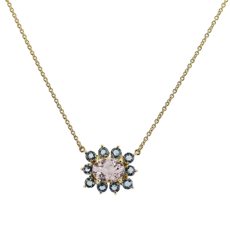 silver chain necklaces for women -2.02ct Champagne Tourmaline and Aquamarine Pendant Necklace