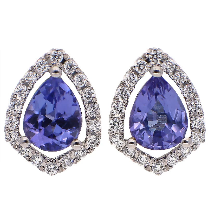 stud earrings for women -stud earrings for women -14K White Gold Tanzanite and Diamond Stud Earrings