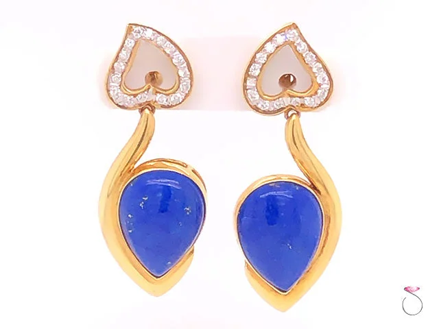 modern earrings for women -Vintage Lapis Lazuli and Diamond Dangle Earrings