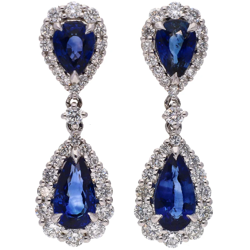 vintage earrings for women -vintage earrings for women -18K White Gold 5.00tcw Sapphire and 2.50tcw Diamond Earrings