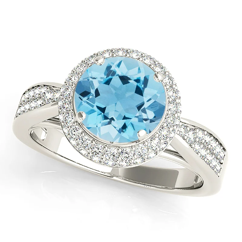 affordable diamond rings for women -2.00 ct. Genuine Aquamarine Ring With Double Edge Halo