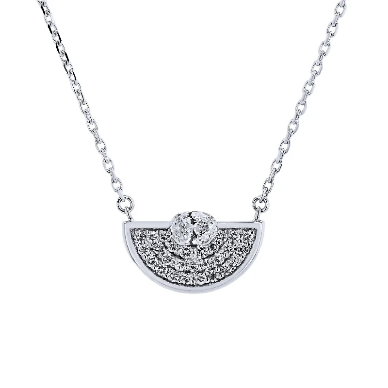 monogram necklaces for women -Diamond Half Circle 18 Karat White Gold Pendant Necklace